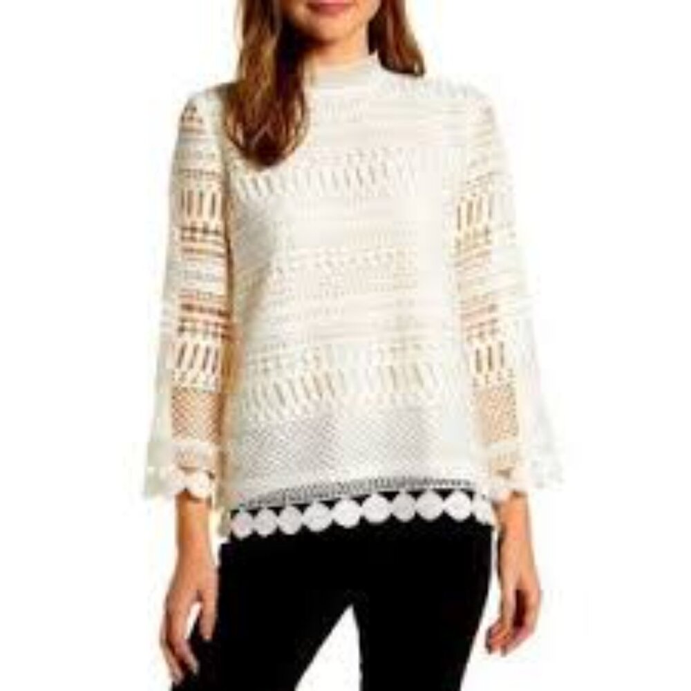 Gibson open lace bell sleeve high neck blouse size medium
